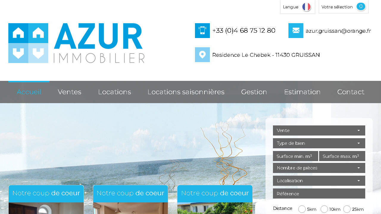 Capture d'écran de http://www.azur-immobilier-gruissan.com/